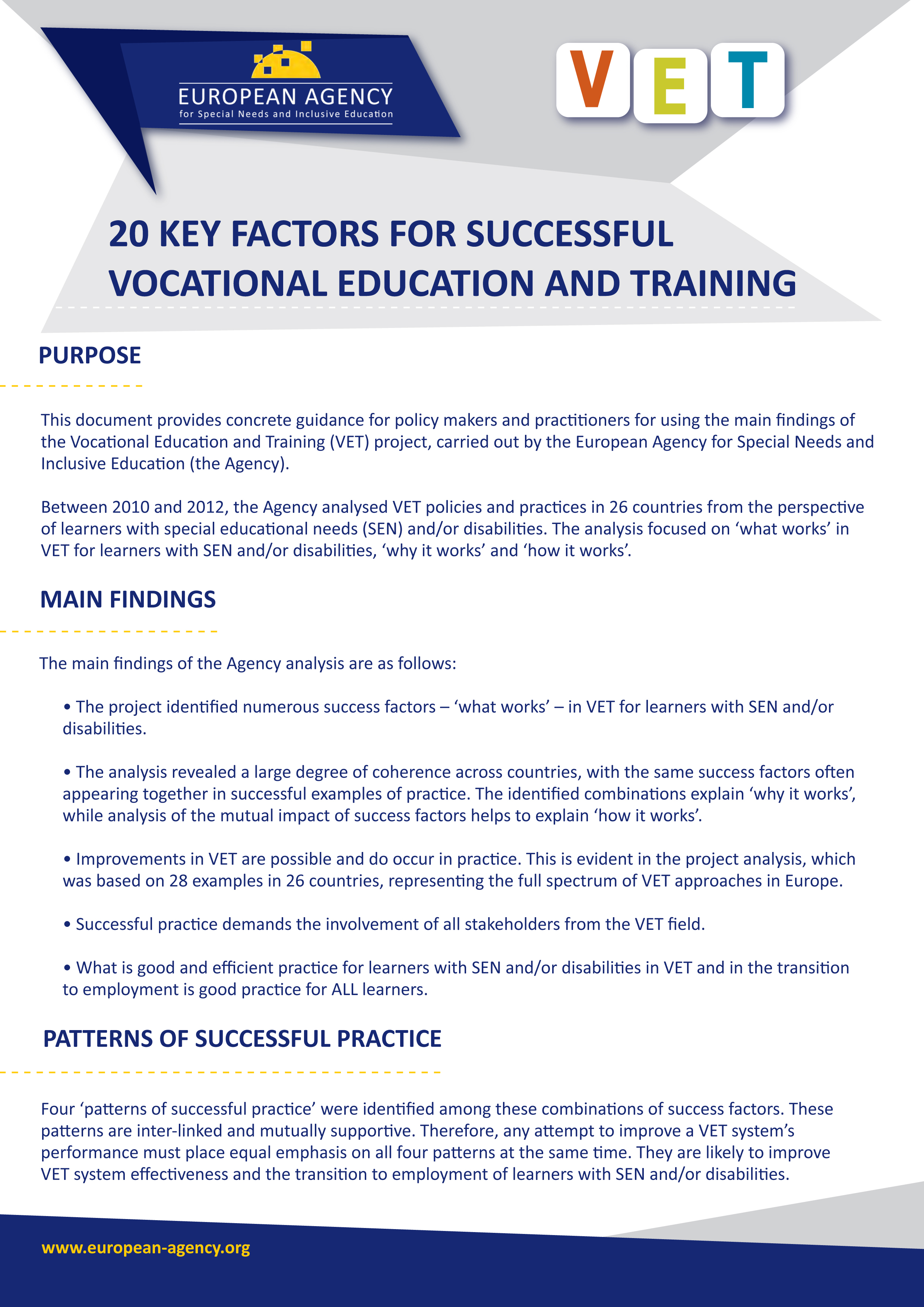20 Key Factors for Successful Vocational Education and Training