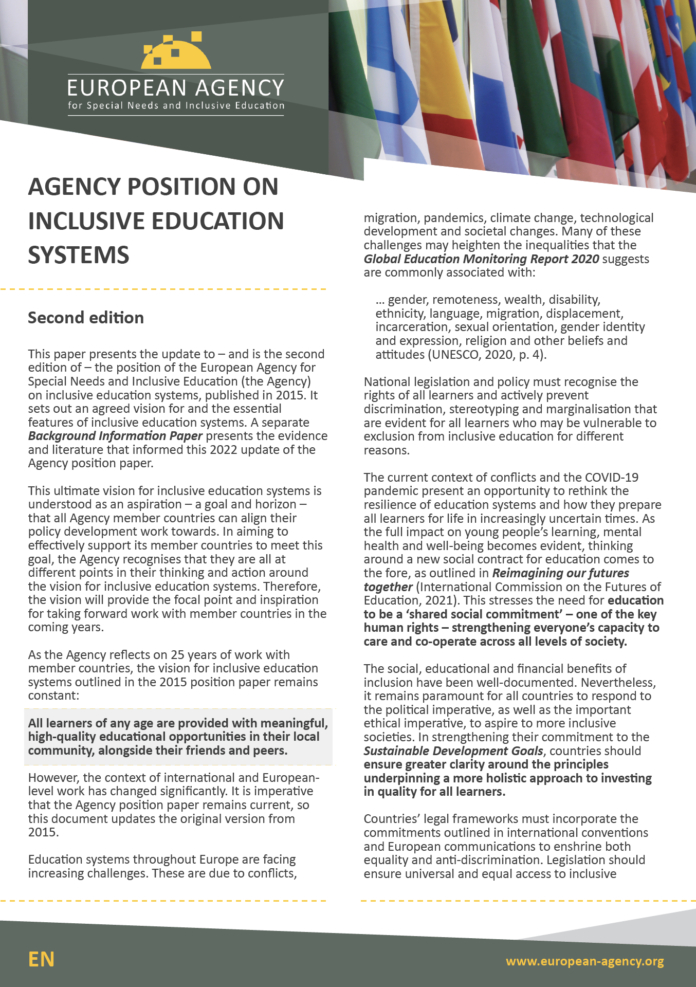 EASNIE position on inclusive education systems – Second edition