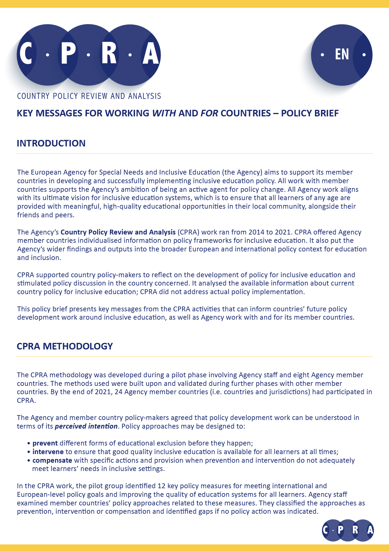 Country Policy Review and Analysis: Key messages for working with and for countries – Policy Brief