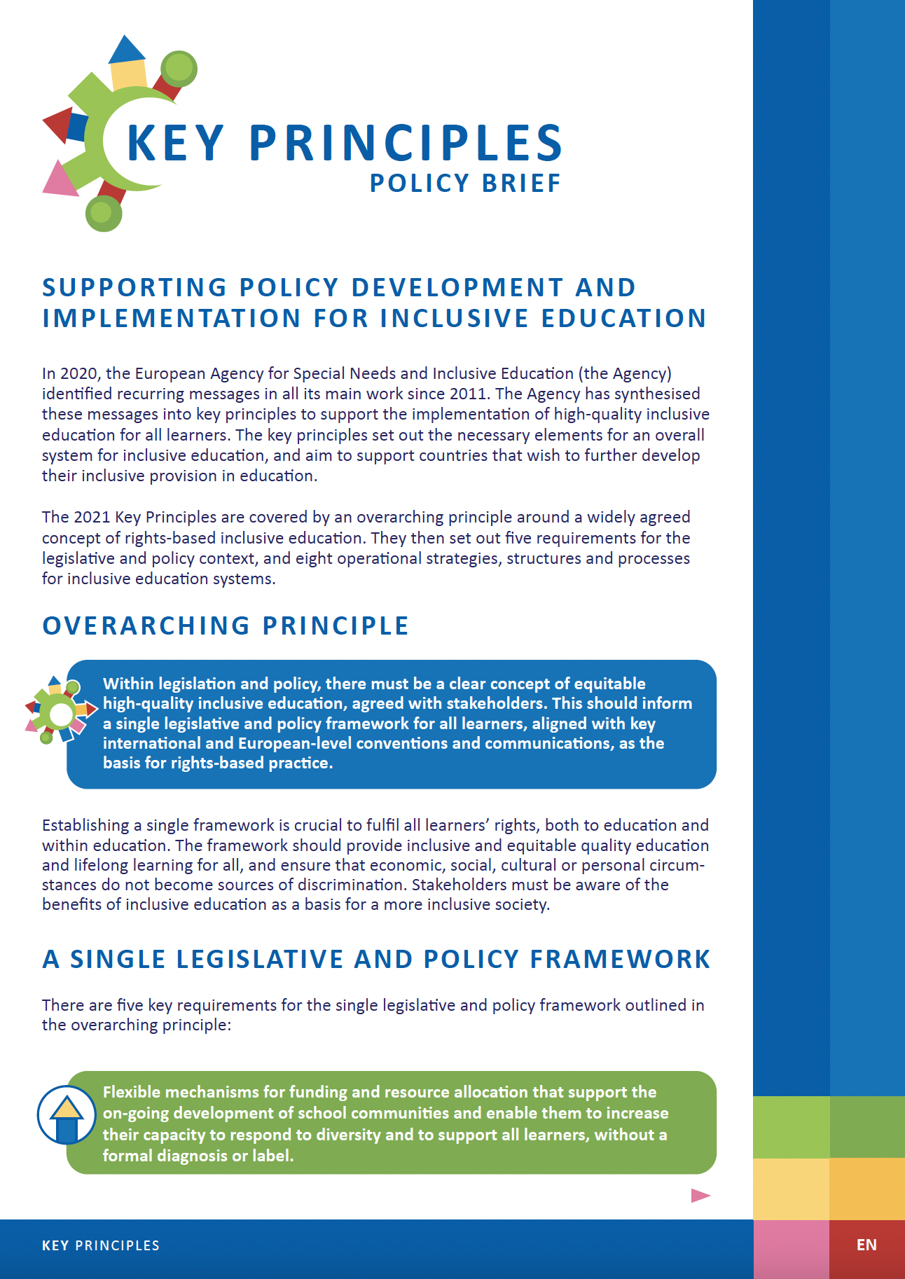 Key Principles – Supporting policy development and implementation for inclusive education: Policy Brief