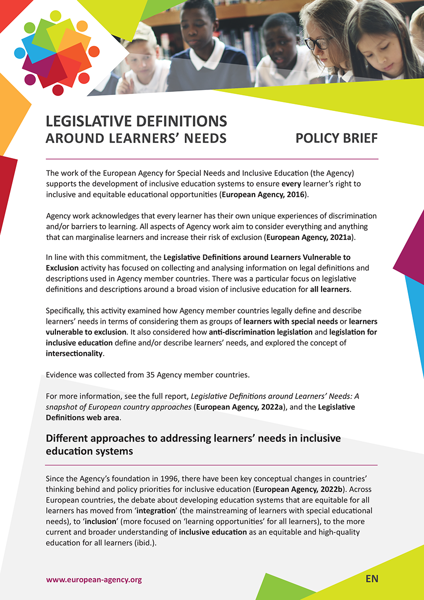 Legislative Definitions around Learners’ Needs – Policy Brief