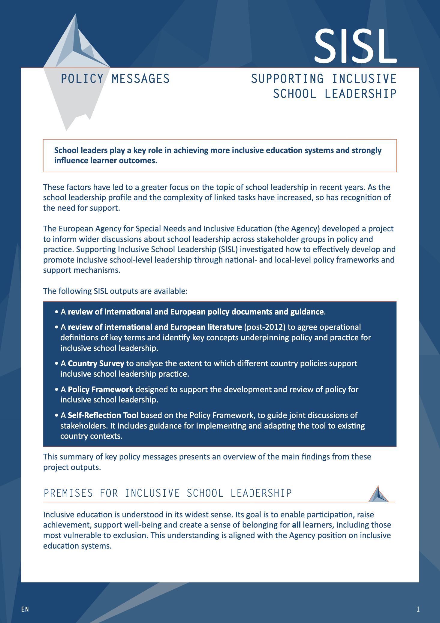 Supporting Inclusive School Leadership: Policy Messages