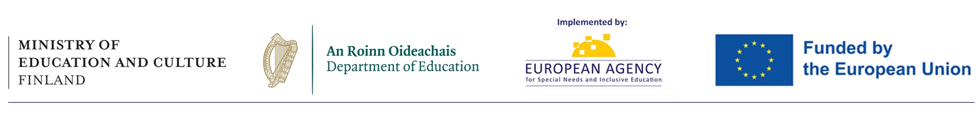 logo of the ministry of education for Finland, Ireland, the European Agency logo and the EC logo