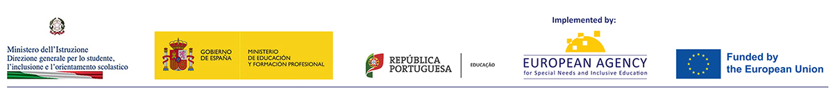 logo of the ministry of education for Portugal, Italy, Spain, the European Agency logo and the EC logo