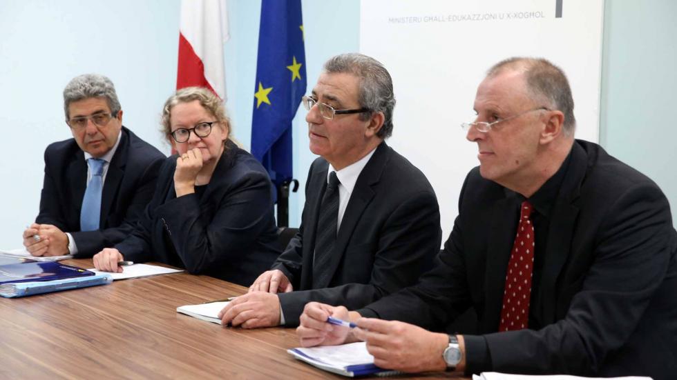 From left to right: Mr George Borg, Directorate for Educational Services, Director and Agency Representative Board member, Ms Amanda Watkins, project leader, Mr Evarist Bartolo, Minister for Education and Employment and Mr Cor J.W. Meijer, Agency Director Mr George Borg, Directorate for Educational Services, Director General and Agency Representative Board member, Ms Amanda Watkins, project leader, Mr Evarist Bartolo, Minister for Education and Employment, and Mr Cor J.W. Meijer, Agency Director