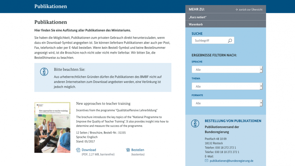 screenshot of the Federal Ministry of Education and Research website screenshot of the Federal Ministry of Education and Research website