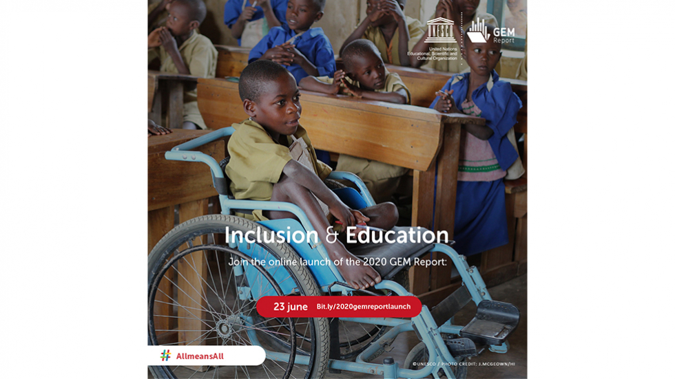 Join the online launch of the 2020 GEM Report Children in a classroom with the caption 'Join the online launch of the 2020 GEM Report'