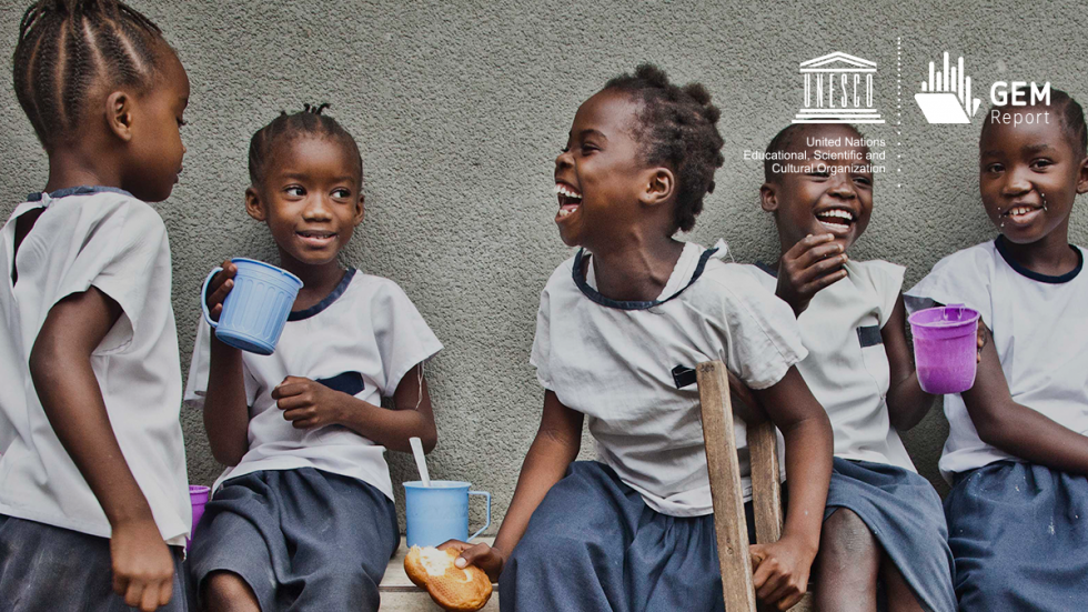 There has been a huge leap forward in girls' education over the past 25 years. #Iamthe1stGirl (c) UNESCO, Johanna de Tessières/HI Image of schoolgirls having lunch. Title: There has been a huge leap forward in girls' education over the past 25 years. #Iamthe1stGirl. Logos: UNESCO, GEM Report