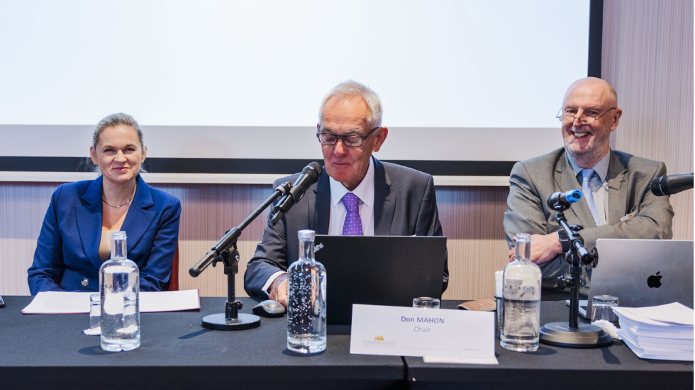 (L–R) Barbara Nowacka, Polish Minister of Education; Don Mahon, Agency Chair; and Cor J. W. Meijer, Agency Director (© Konrad Trześniak) speakers at the Agency bi-annual meeting