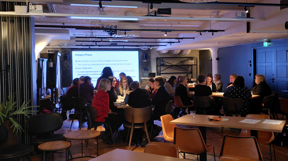 ‘Fostering Inclusive Quality Education in Finland and Ireland’ workshops in Helsinki Groups of people sitting around tables in front of a projection screen showing the words 'Utopia phase'