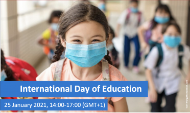 International Day of Education webpage image of a girl in a face mask