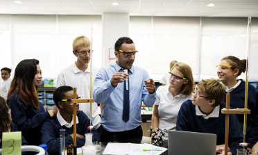 young people in a science classroom