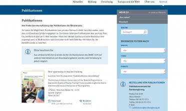 screenshot of the Federal Ministry of Education and Research website