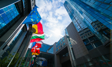 country flags in the context of high rise office buildings