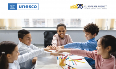 Cover of the webinar report showing five children joining hands in the middle of a table