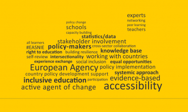 Word cloud of Agency themes. Main words highlighted are accessibility, inclusive education, active agent of change and evidence-based