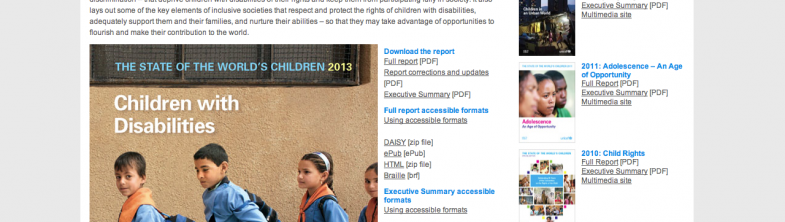 screenshot of UNICEF's webpage