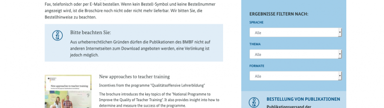 screenshot of the Federal Ministry of Education and Research website