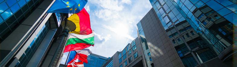 country flags in the context of high rise office buildings