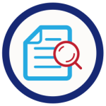 Icon: a graphic of a paper with a magnifying class over it, representing research