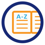 Icon: a graphic of an open book with A-Z written on it to represent reference material