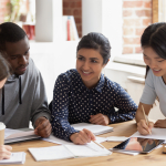 group of young multi national people working together
