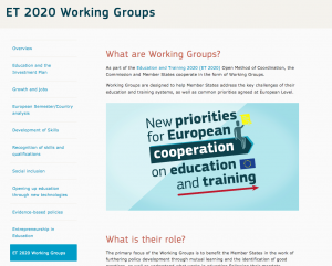 Screenshot of the Working Groups web area on the Education and Training website